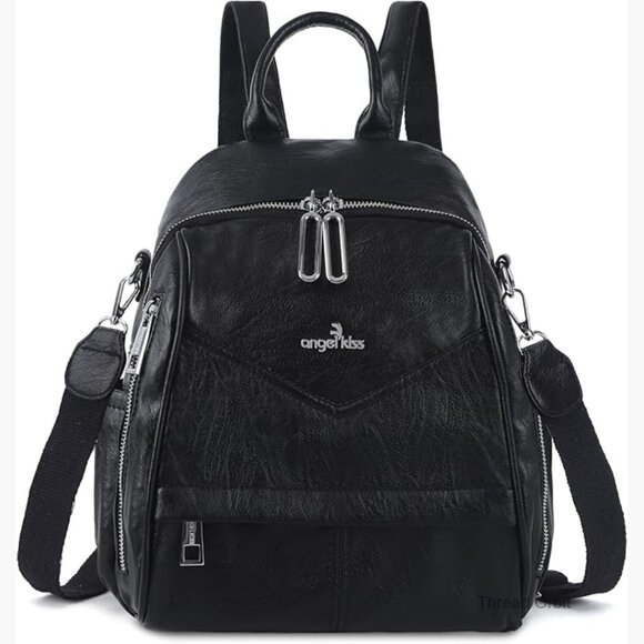 Small Vegan Leather Backpack Purse, Convertible Shoulder Bag with Multiple